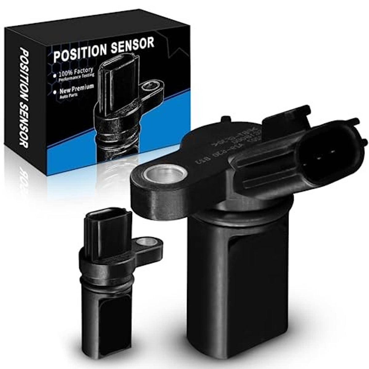 Black camshaft position sensor with electrical connector and mounting ring