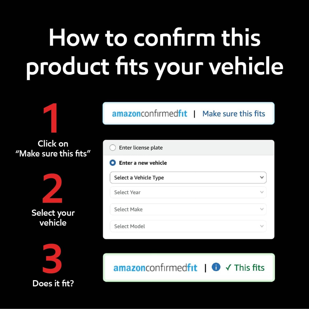 How to confirm this product fits your vehicle marketing instructions graphic