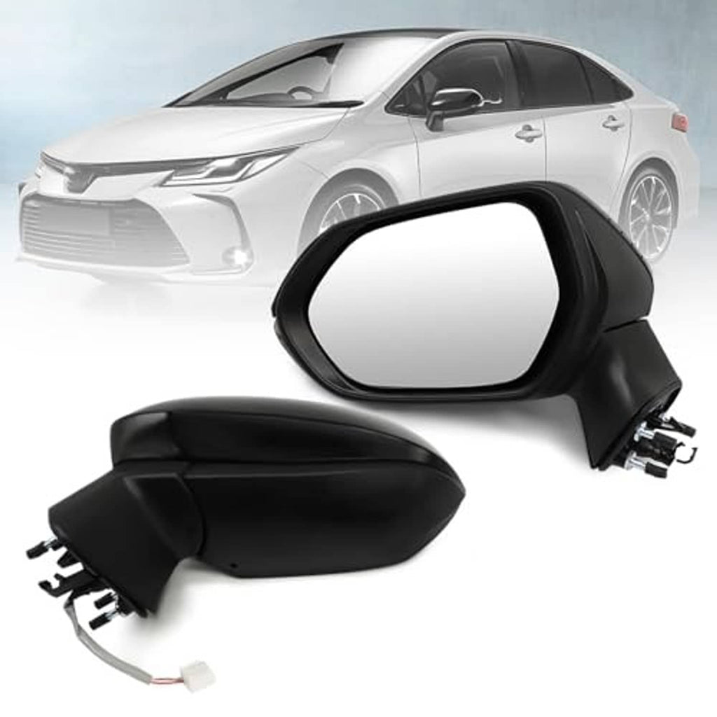 Left driver side mirror assembly, black housing with reflective glass and connector ports