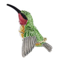 Hand-painted enamel hummingbird trinket box with hinged lid, green body and red beak
