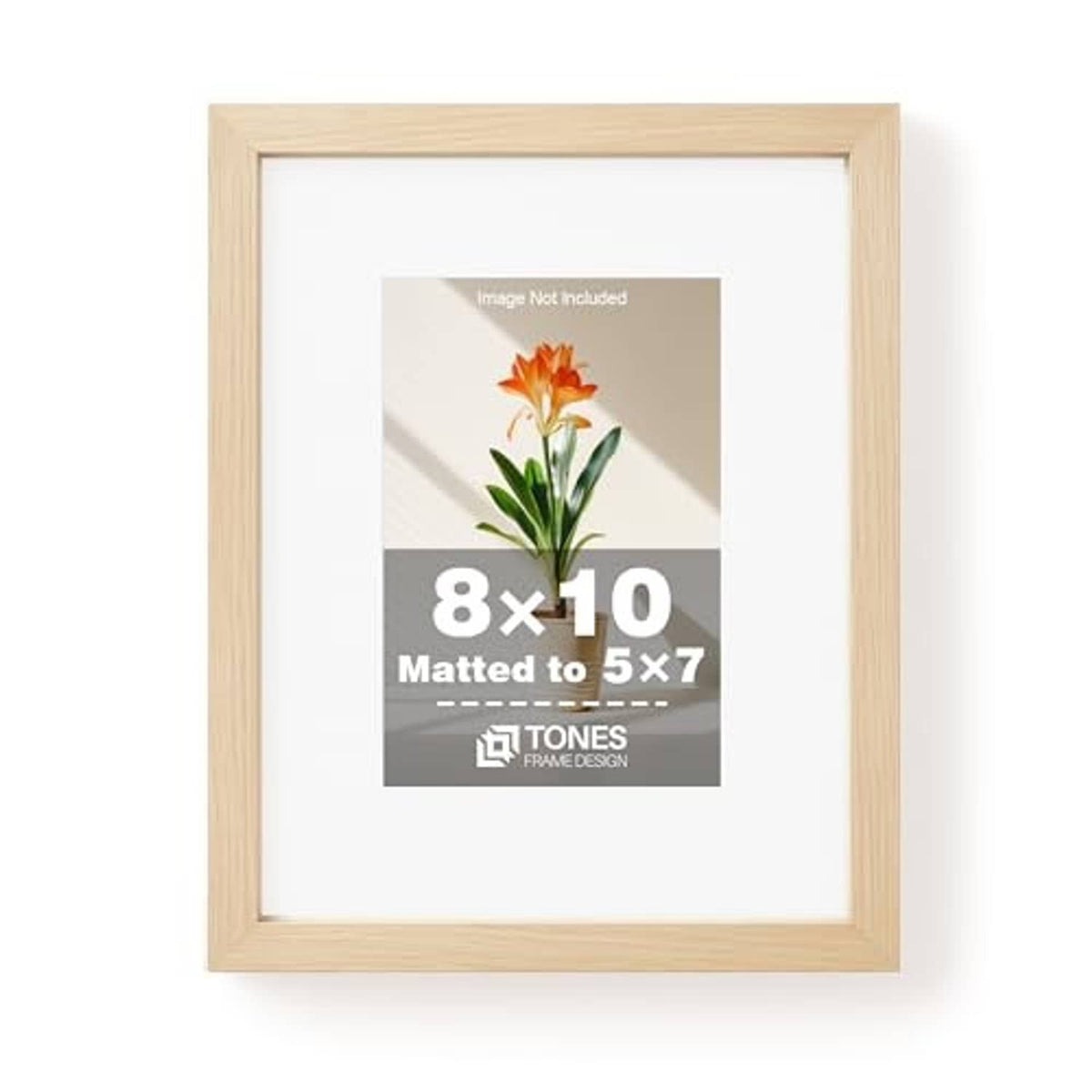 Natural wood veneer 8x10 picture frame with white mat for 5x7 photo
