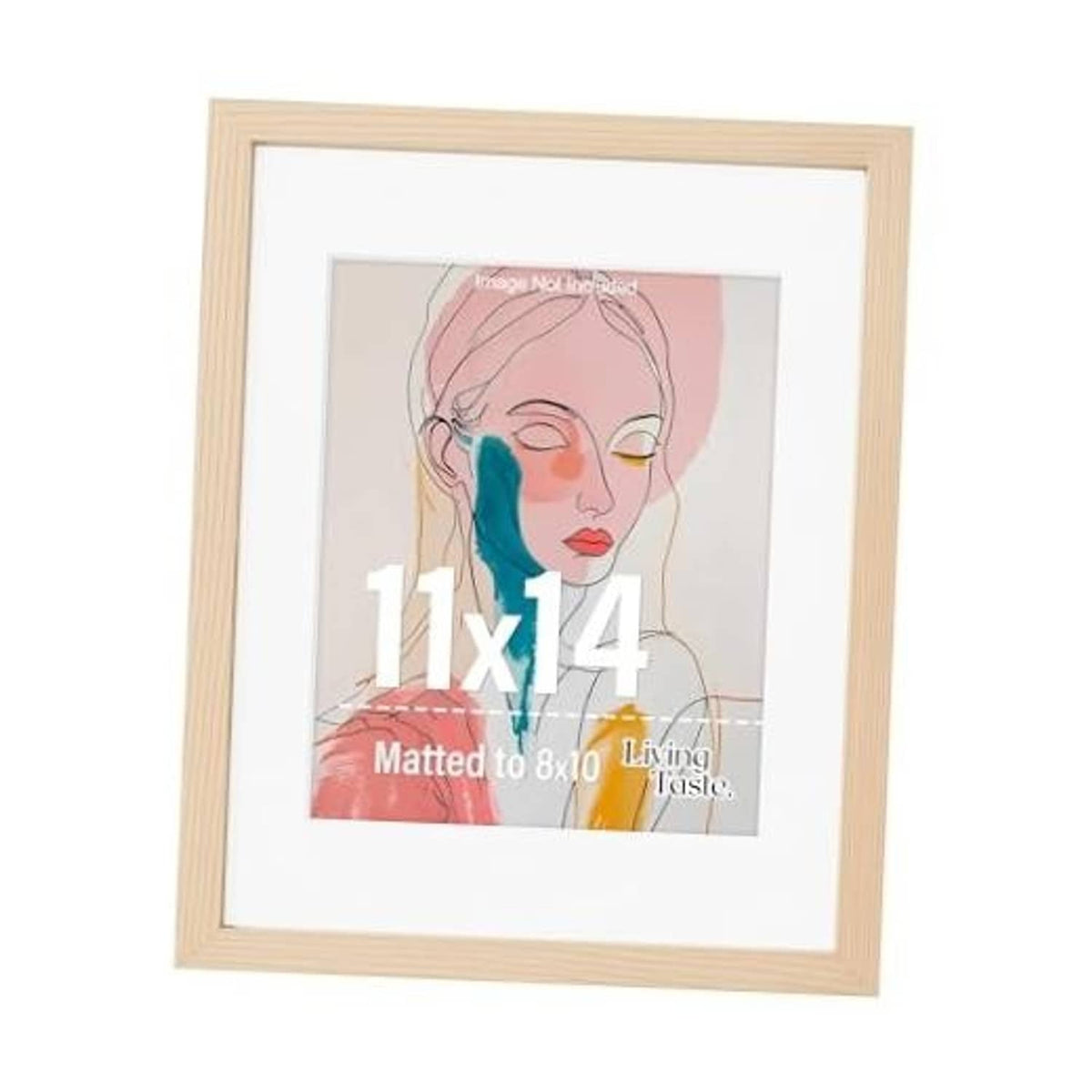 Natural wood veneer 11x14 picture frame with white mat and clear front
