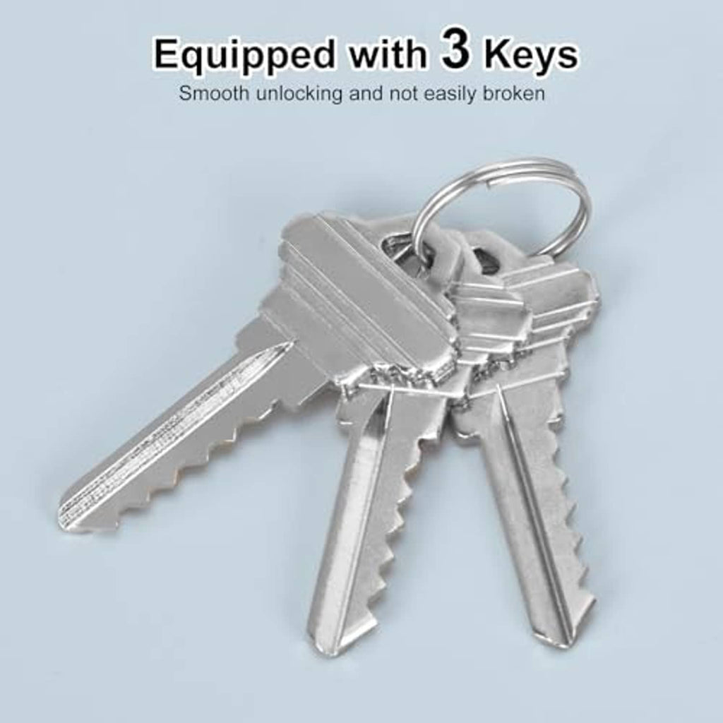 Mortise lock cylinder with 3 keys and key ring, silver face and brass barrel.
