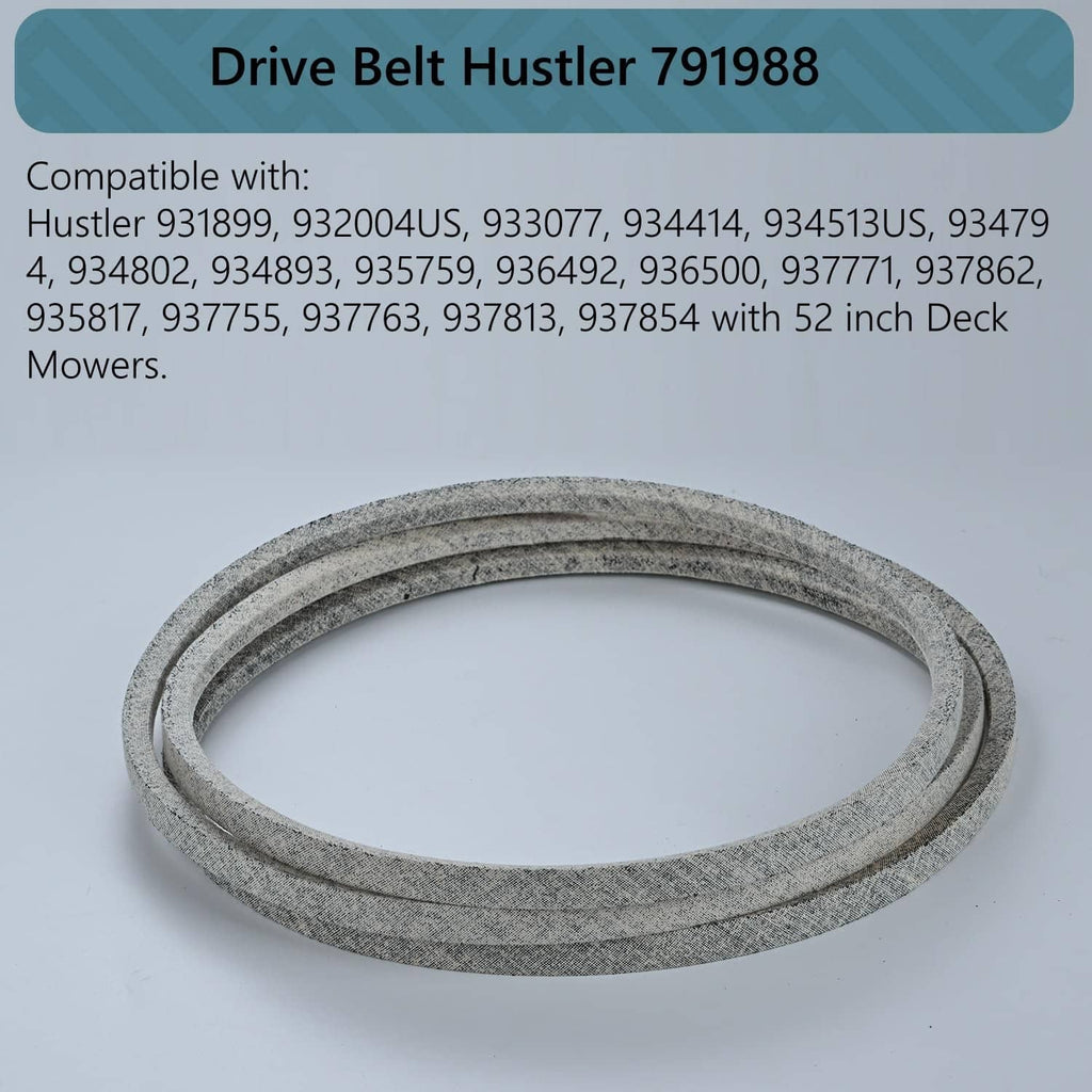 Gray mower drive belt loop with textured rubber surface