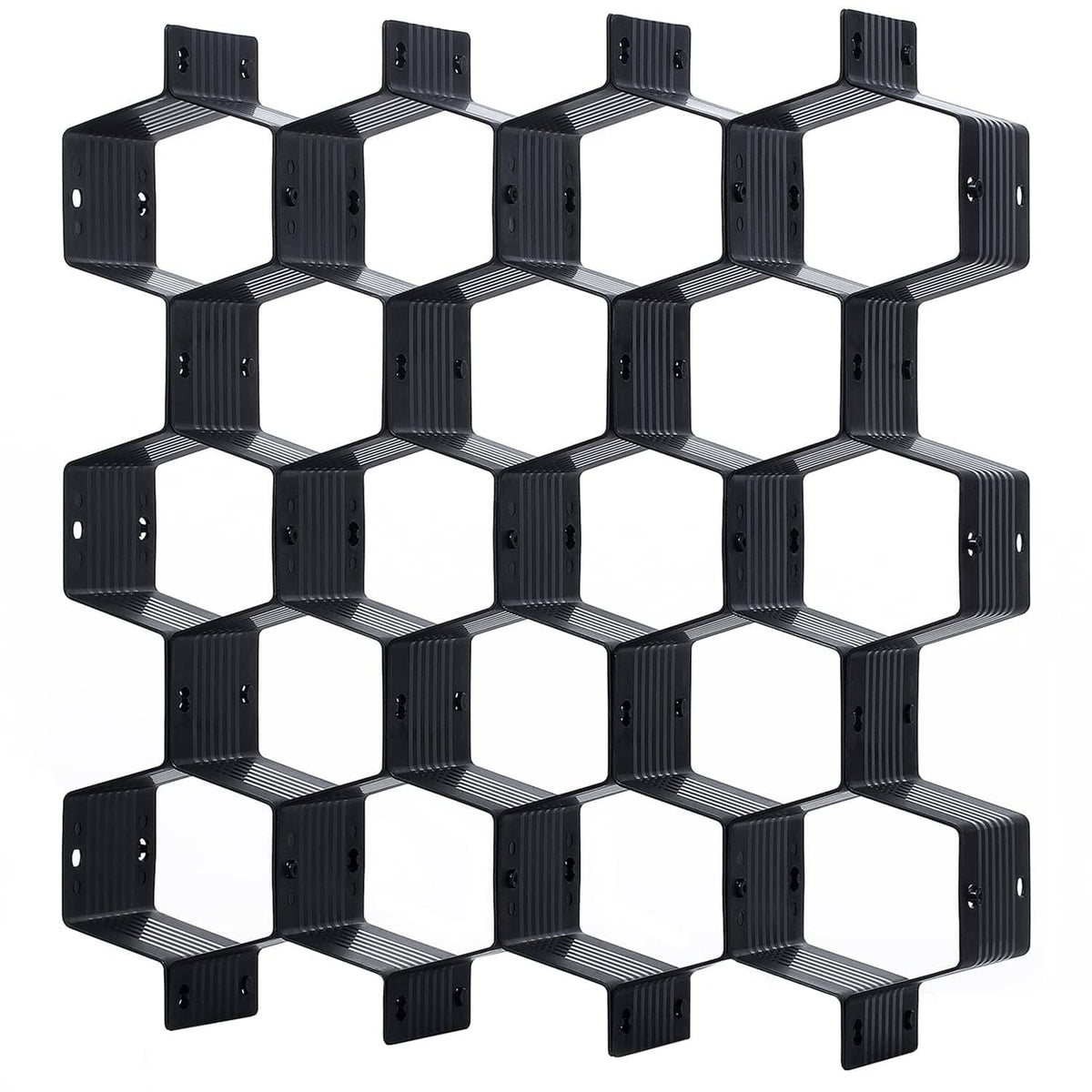 Black honeycomb drawer organizer divider set with interlocking cubby cells
