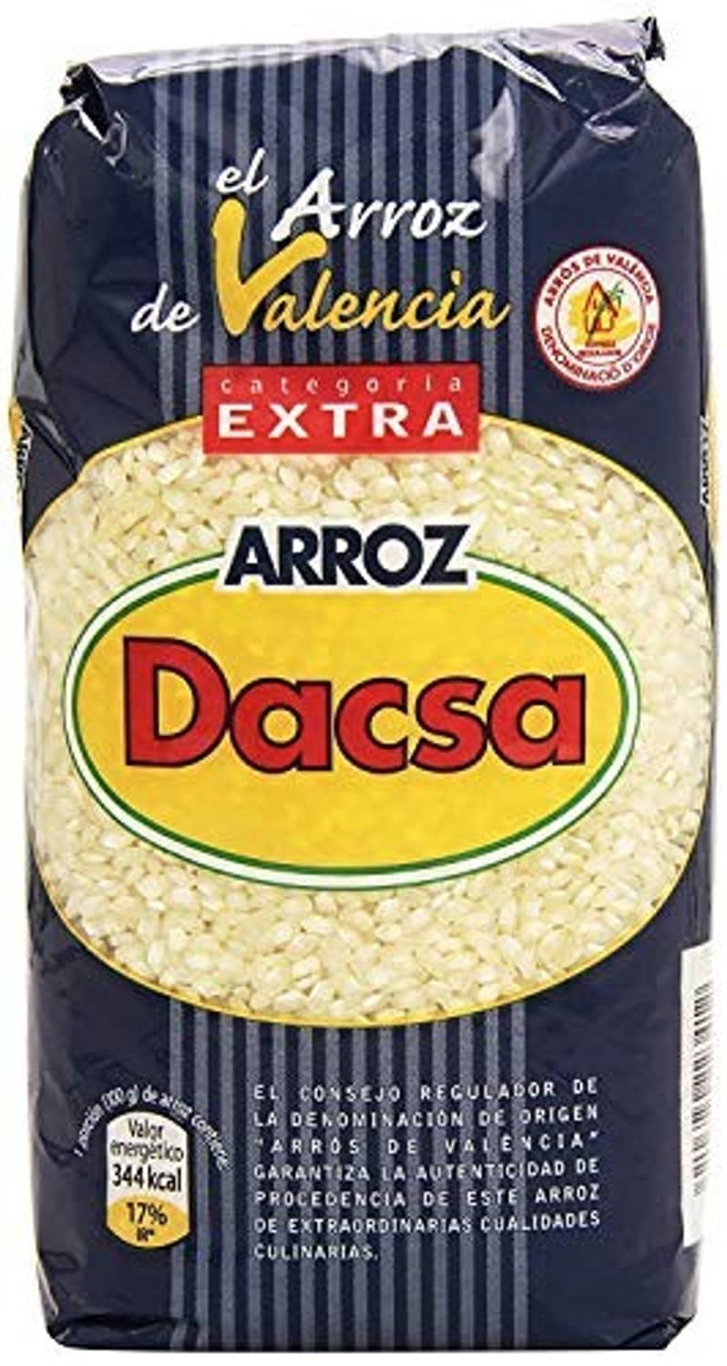 Valencia Dacsa extra round rice bag with arroz dacsa label on dark blue