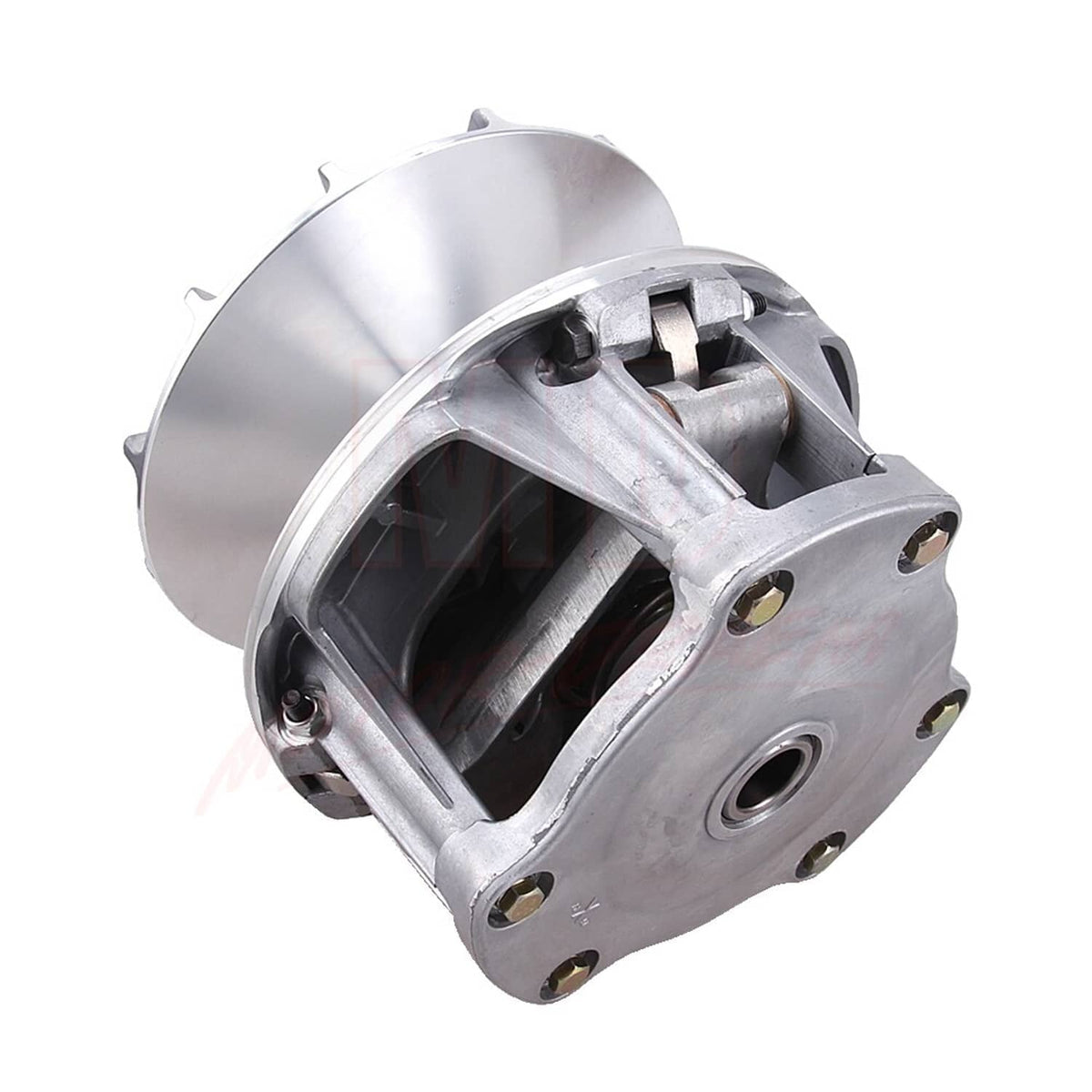 Clutch assembly with silver housing, visible internal mechanism, and side mounting bolts