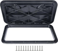 Rectangular marine deck hatch cover with open lid, black frame, and mounting screws