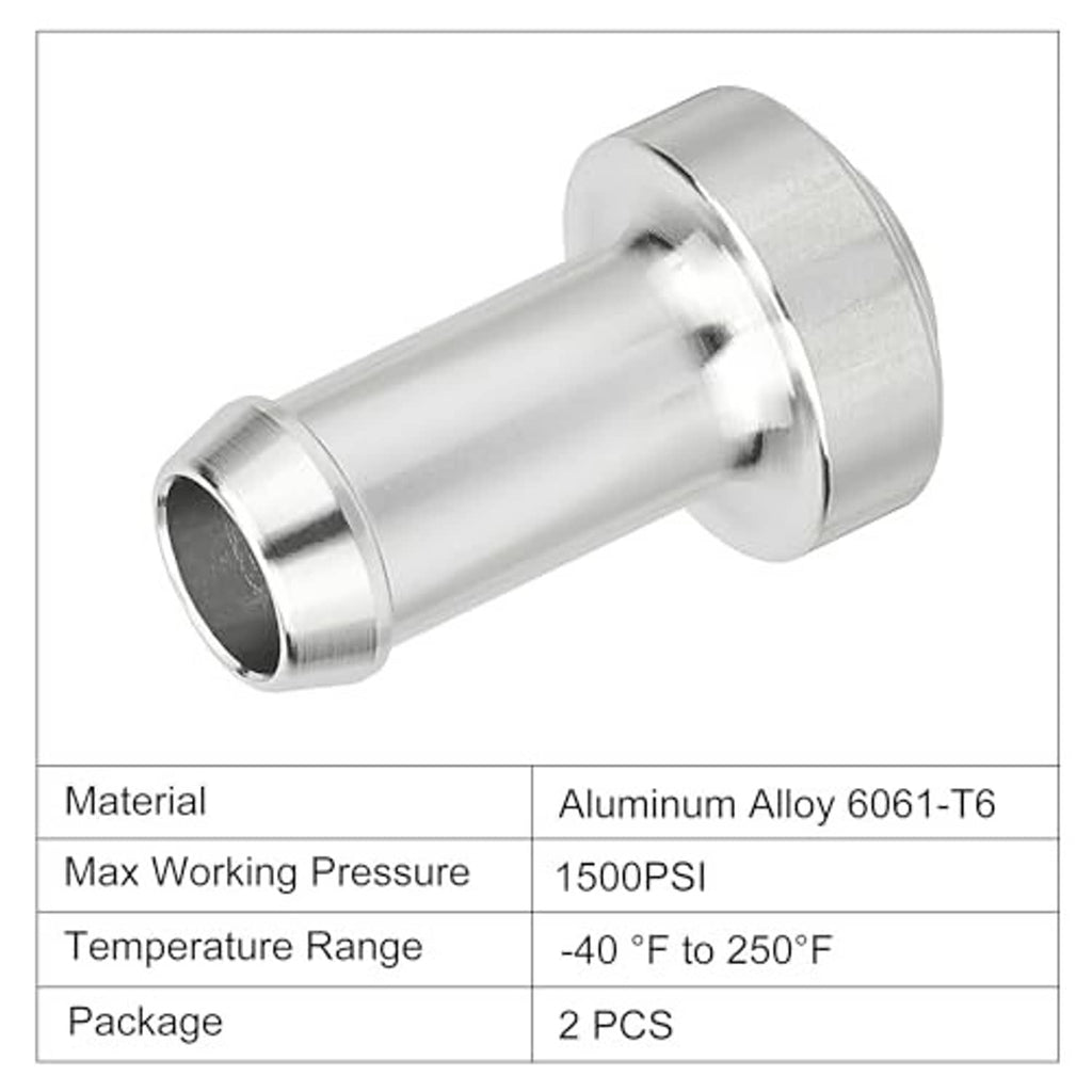 Silver weld-on hose barb tail nipple with flared weld collar and barbed end