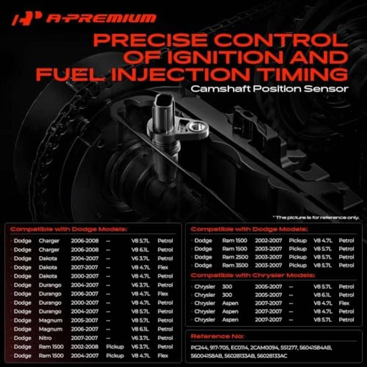 Camshaft position sensor shown mounted on engine component illustration