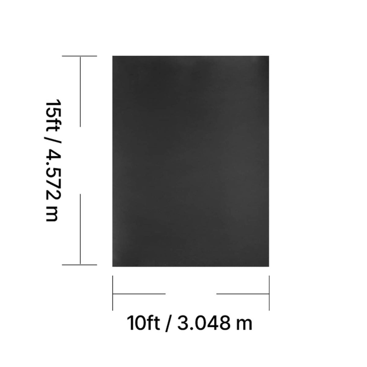 Black EPDM rubber membrane rectangle with 10ft length and 15ft/4.572m height guide