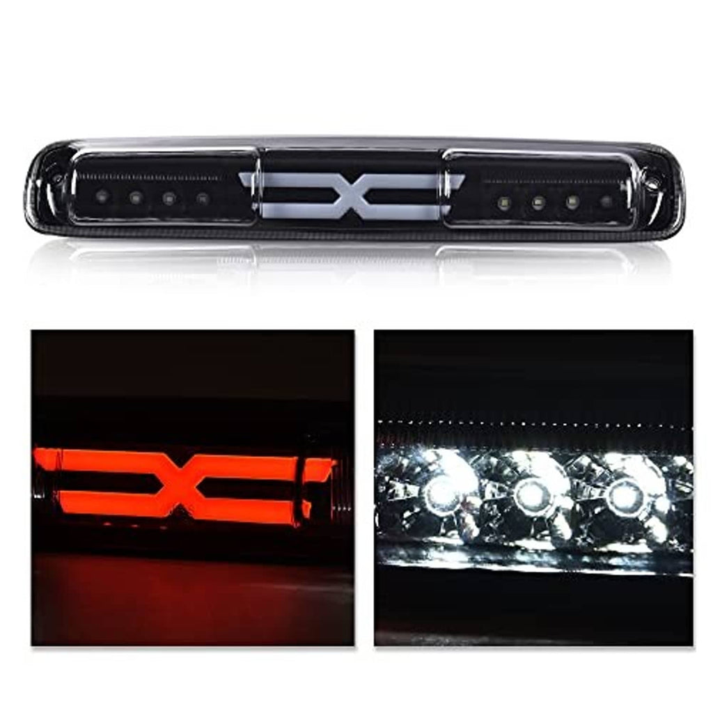 LED third brake light bar with smoke lens; top view and side LED close-up set