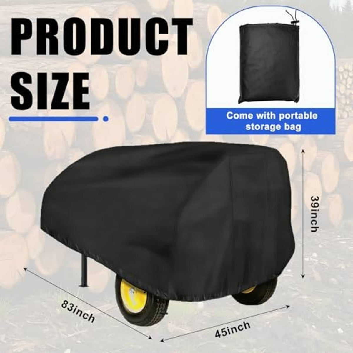 Black log splitter cover with domed hood and included portable storage bag