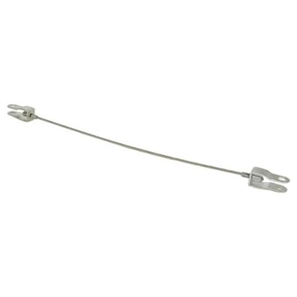 Hood release cable with two metal loop clips and long braided steel wire
