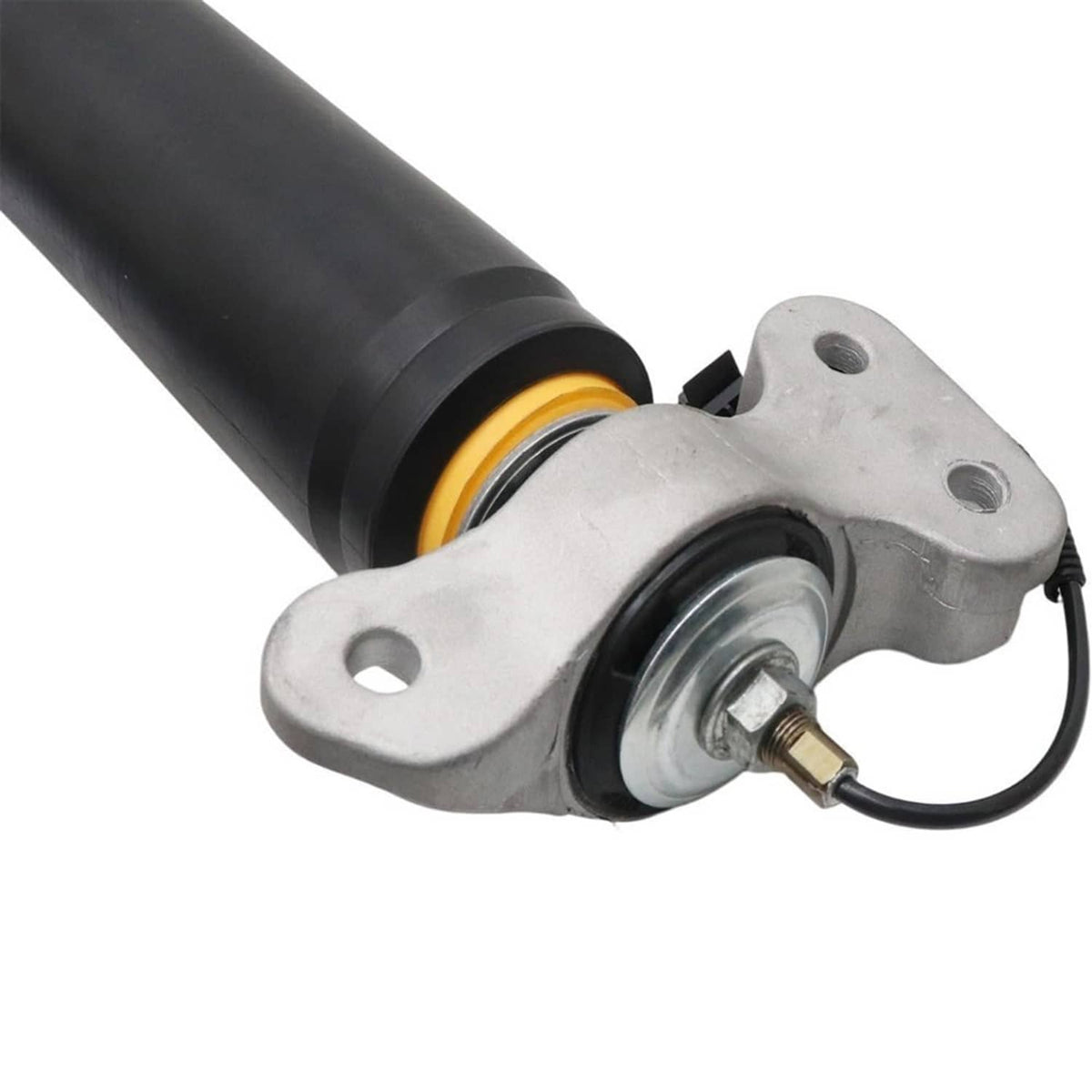 Shock absorber top mount with black boot, yellow ring, and wiring connector