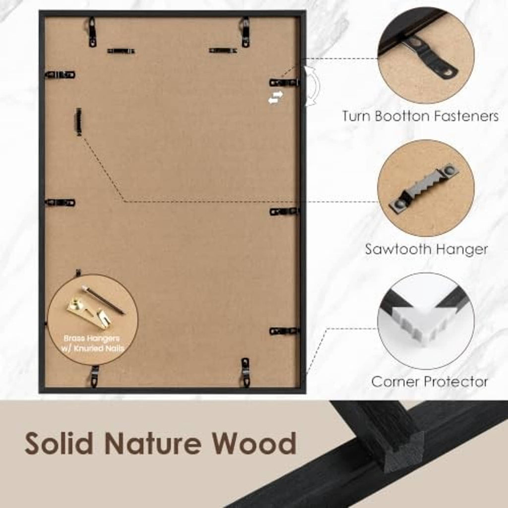 Black wood picture frame back with hanging hardware and MDF backing