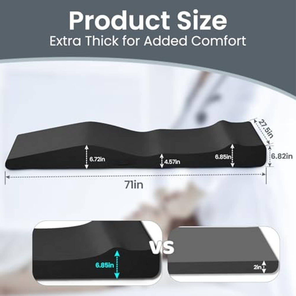 Black curved foam lash bed topper with visible size measurements