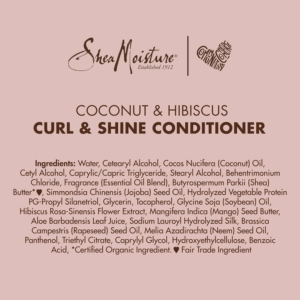 Product packaging ingredients panel for Coconut & Hibiscus curl and shine conditioner