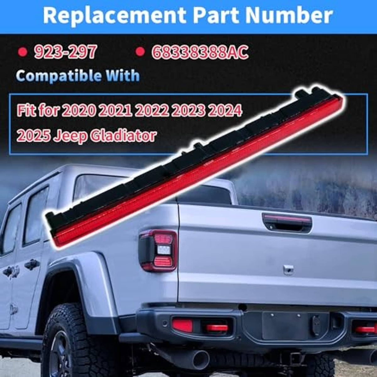 Third brake light bar with red LED strip and black mounting frame for truck fit