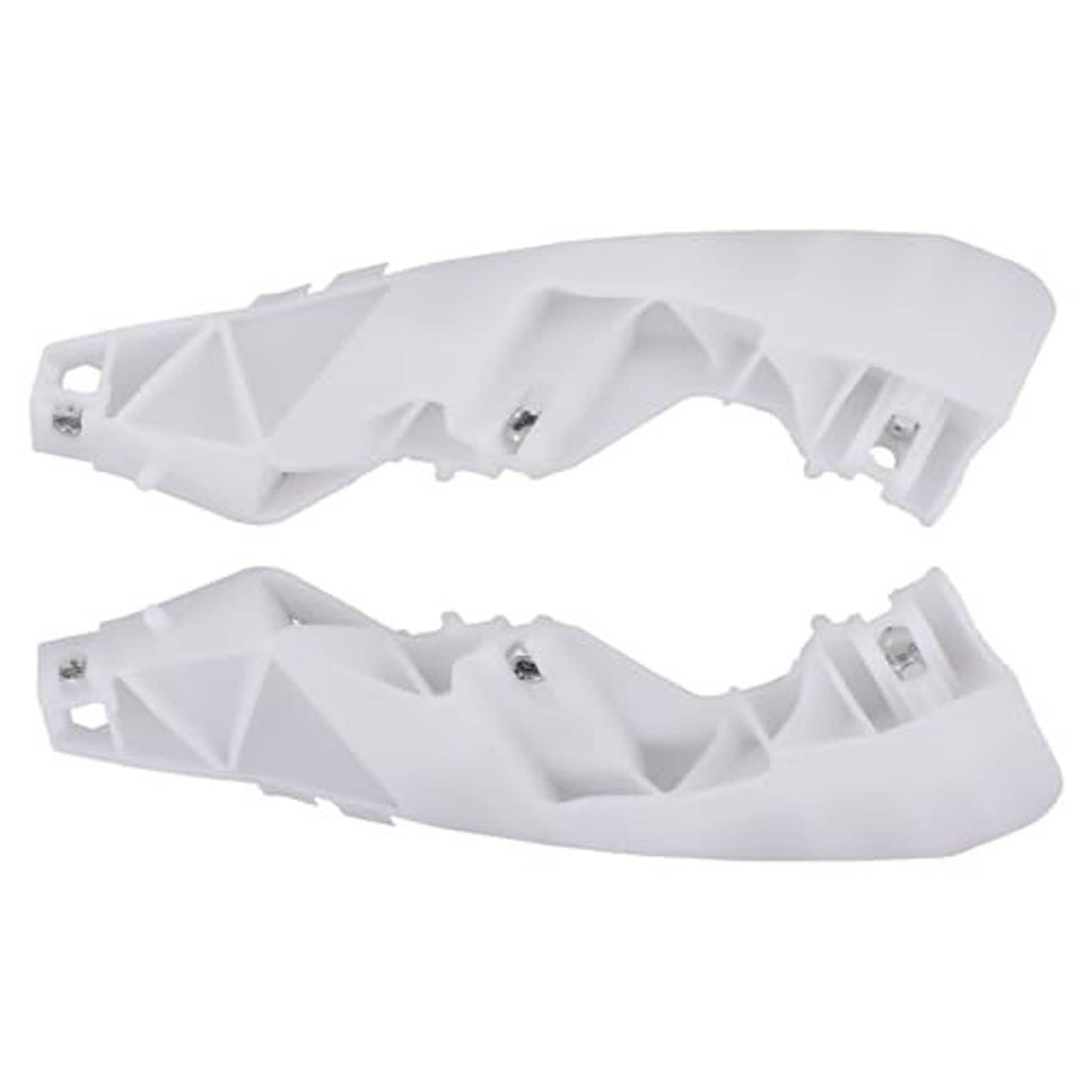 Front bumper bracket stiffener kit, two white plastic brackets with metal fasteners and tabs