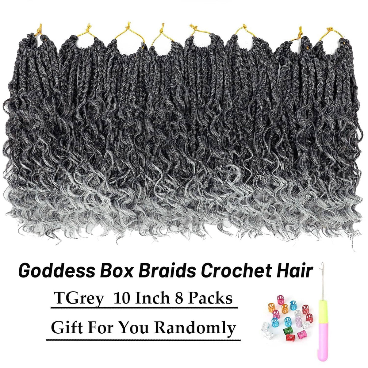 Dark gray crochet box braid hair bundles with light gray ombre, multiple loops
