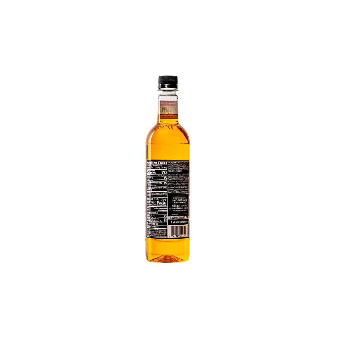 DaVinci Gourmet pineapple syrup bottle back label view