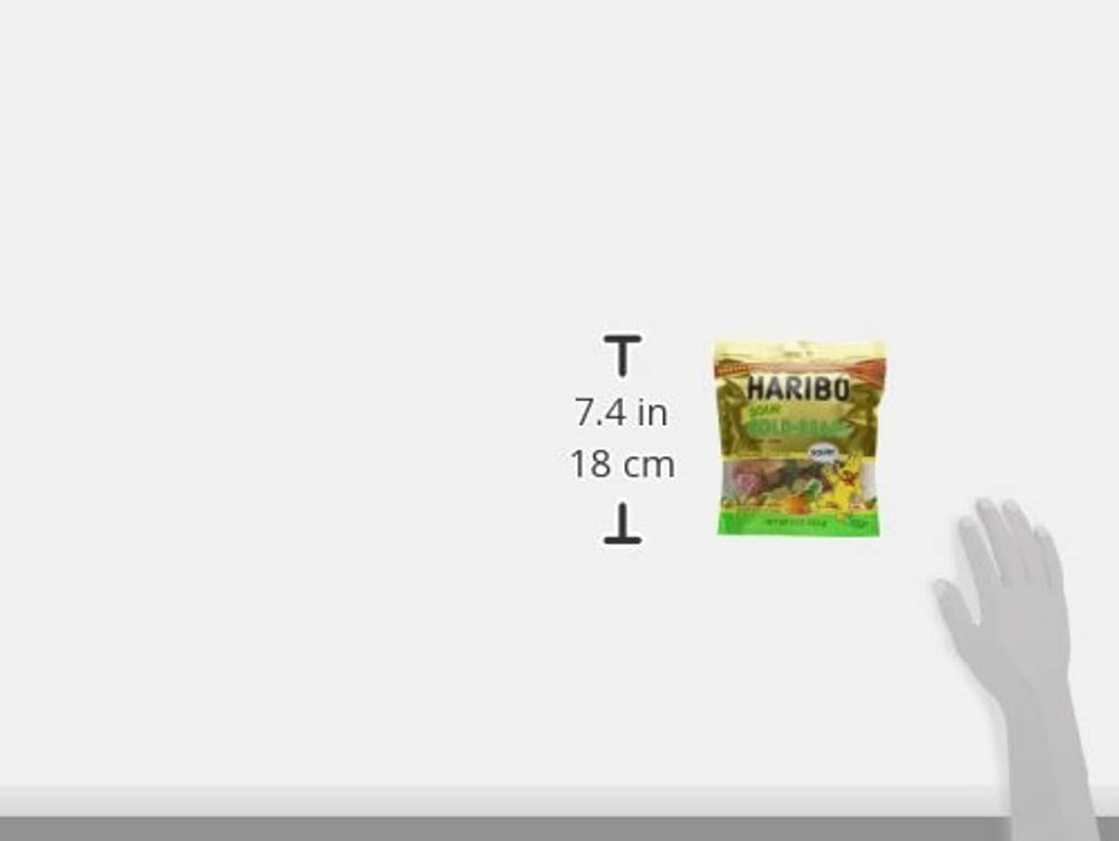 HARIBO Goldbears sour gummi candy bag with size measurement