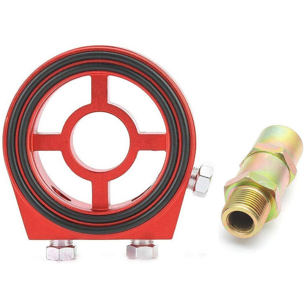 Red oil/gauge filter sandwich adapter plate kit with rubber seal and brass gauge fitting