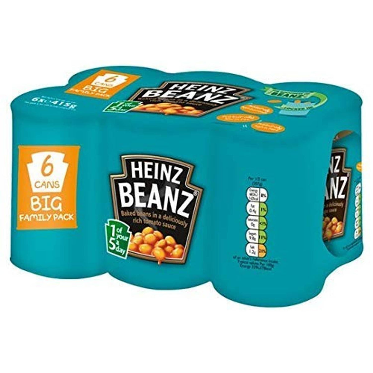 Heinz Beanz baked beans multipack in rich tomato sauce, 6-pack teal cans