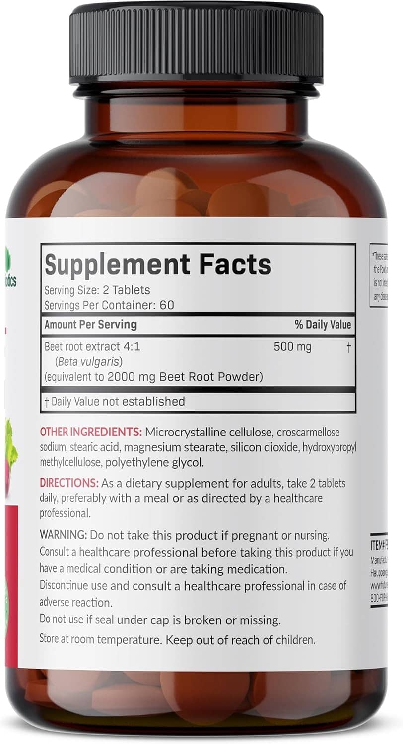 Beet root extra strength Supplement Facts label on bottle back