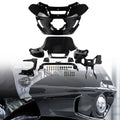 Black motorcycle headlight fairing and windshield bracket kit with mounting hardware