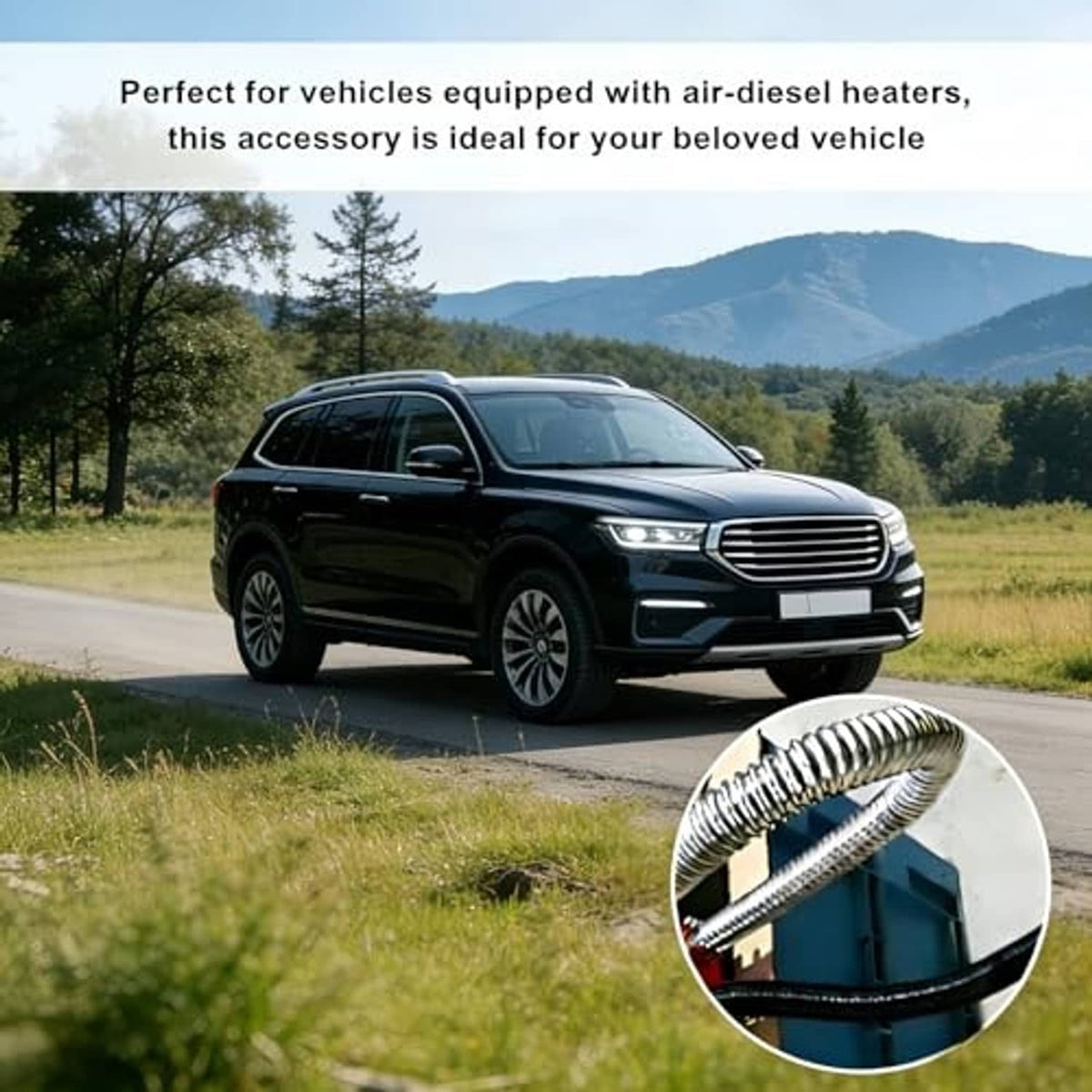 Flexible exhaust pipe with coiled stainless steel tubing and clamp fittings