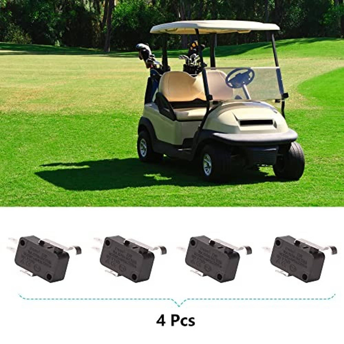 Four black micro switches with spade terminals, set includes 4 pcs