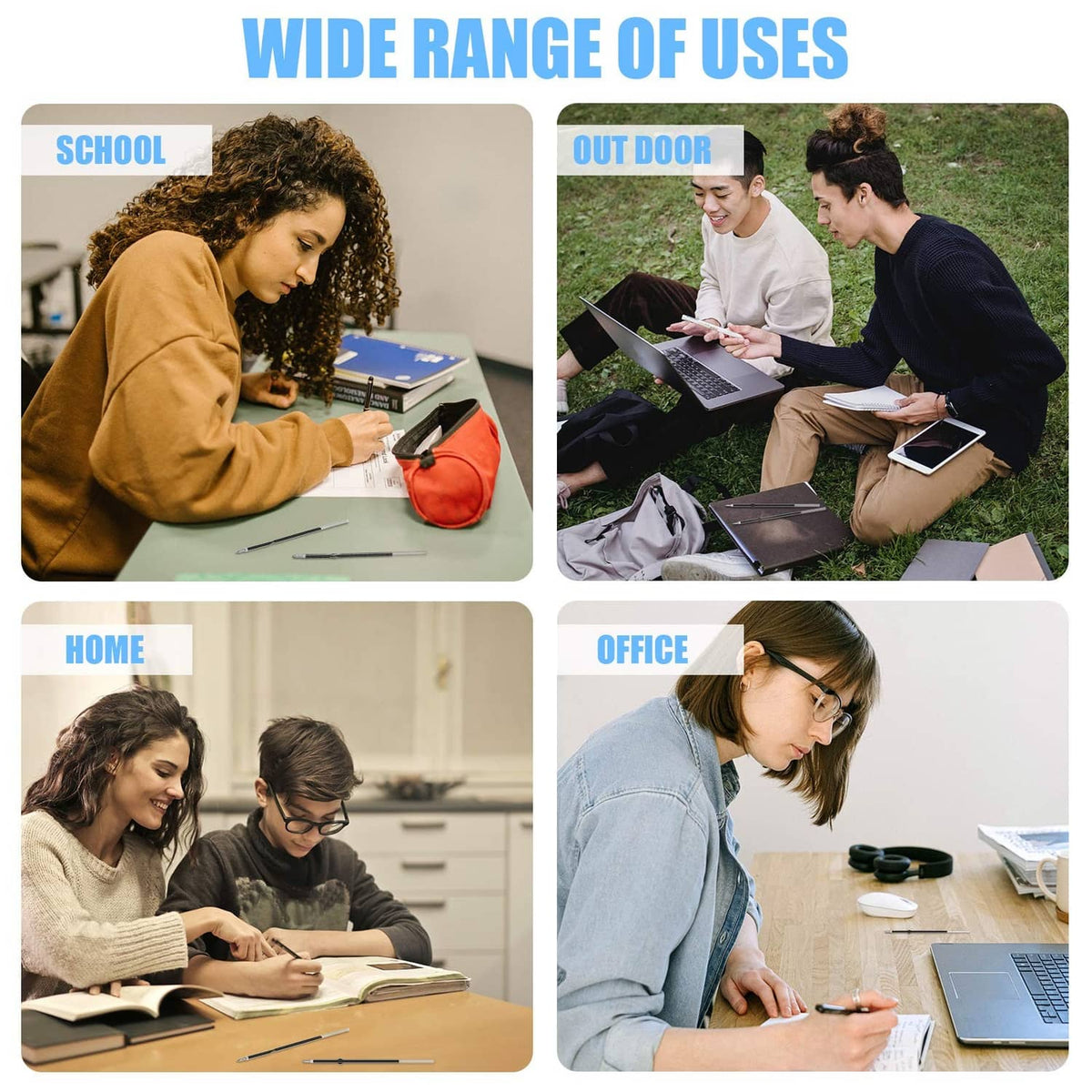 Retractable pen refills set for writing at school, office, and home
