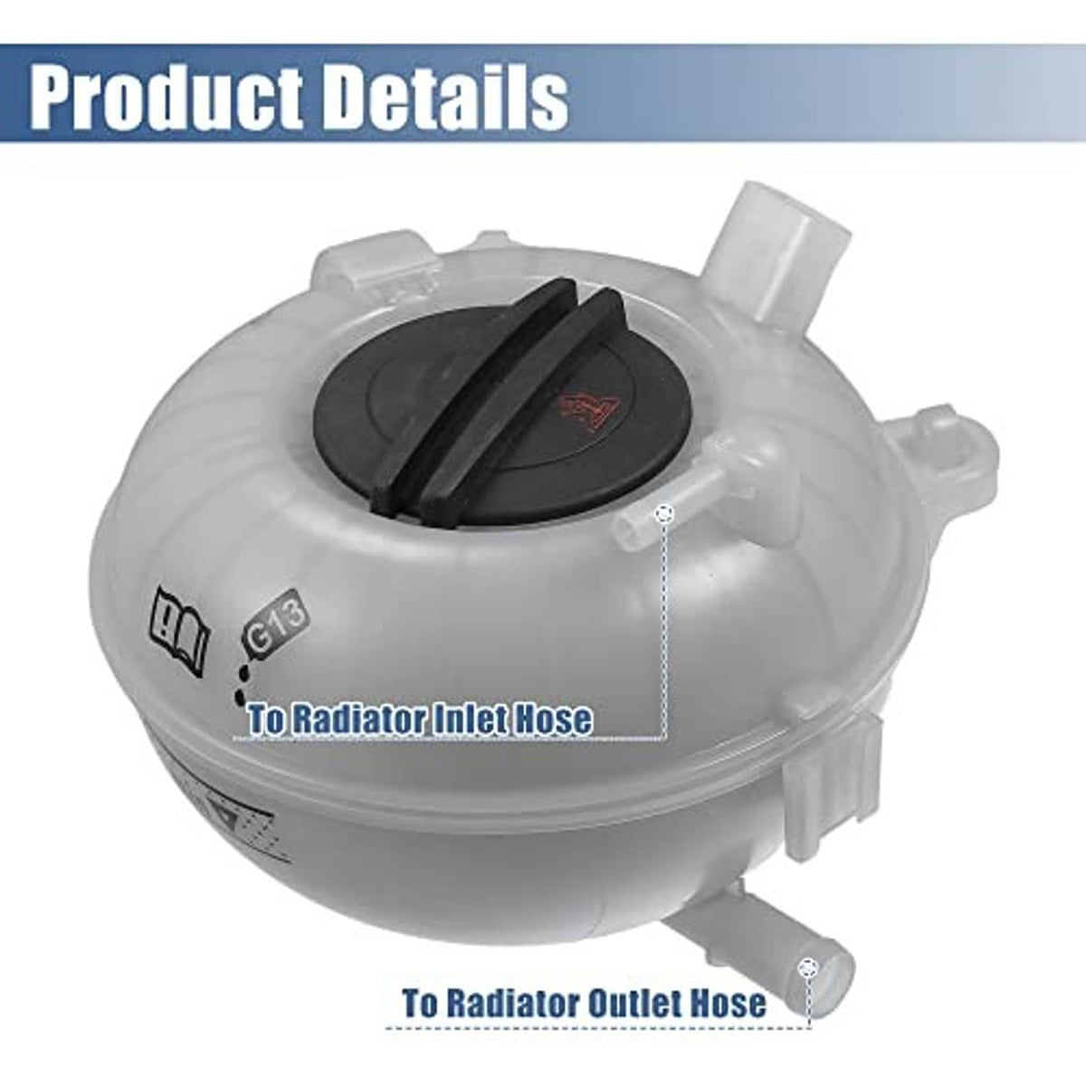 Coolant expansion reservoir tank with black cap and sensor opening