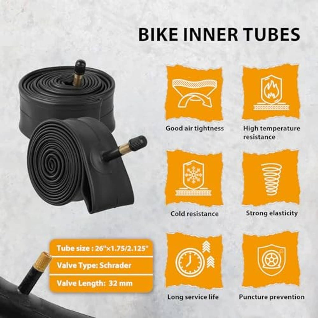 Bike inner tubes set with two rolled black tubes and valve stems