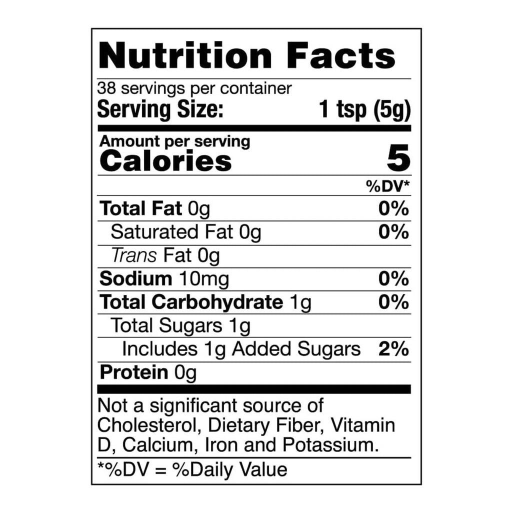 Nutrition facts panel for pickled sushi ginger, listing serving size and calories
