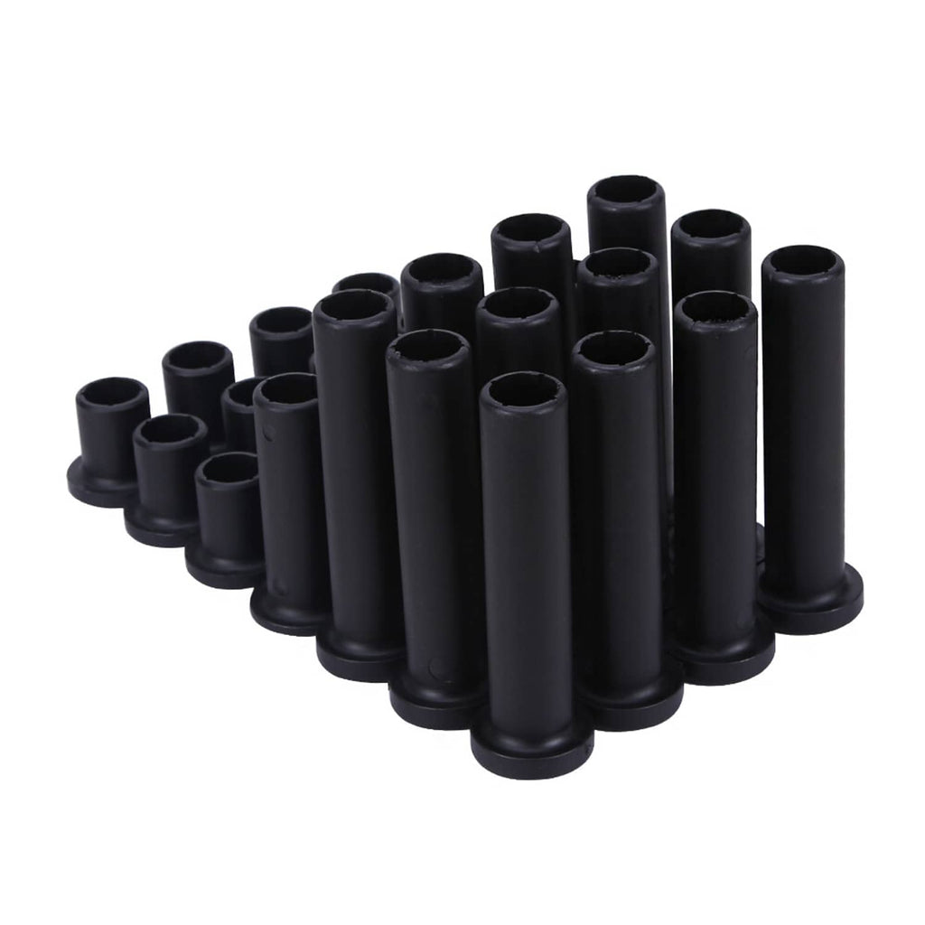 Black A-arm bushing kit, cylindrical bushings with flanged bases and inner bores