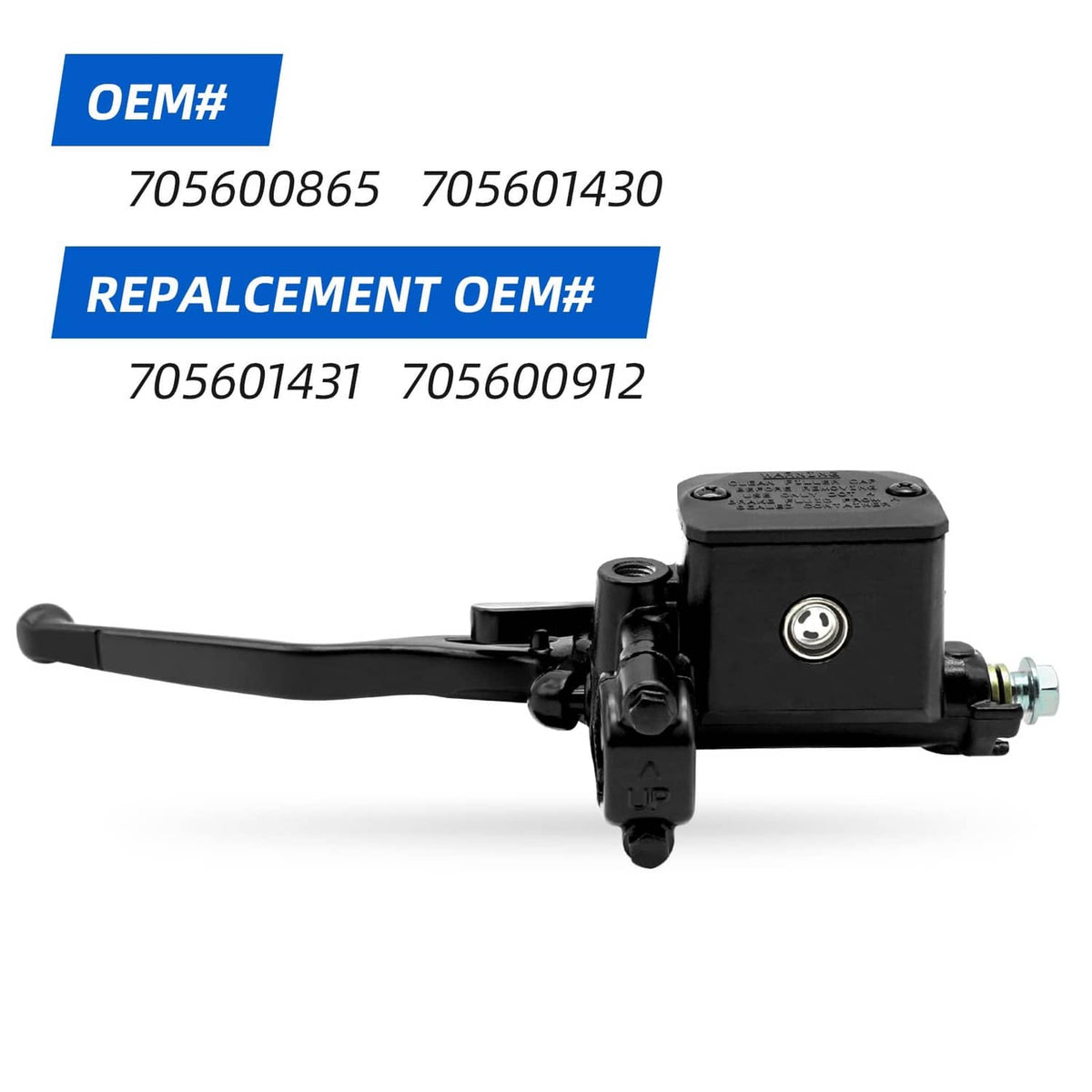 Brake master cylinder with black lever and reservoir housing, with side banjo fitting