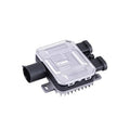 Radiator cooling fan control module relay with two mounting connectors, silver and black