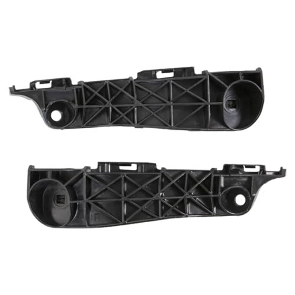 Pair of black front bumper brackets with crisscross reinforcement and circular end caps
