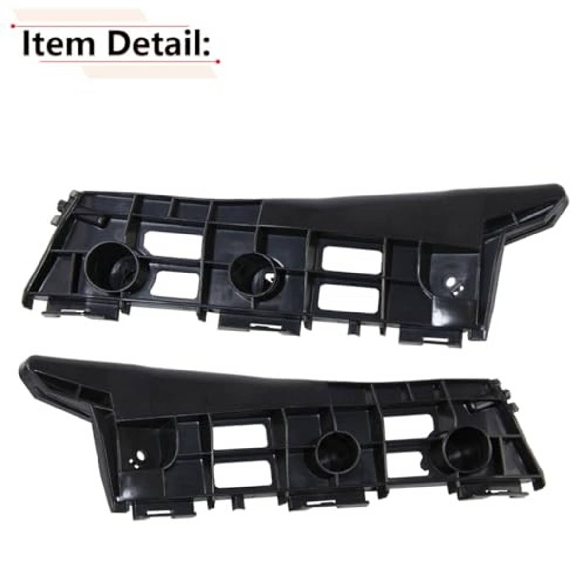 Front bumper bracket set, black plastic with multiple round mounting holes