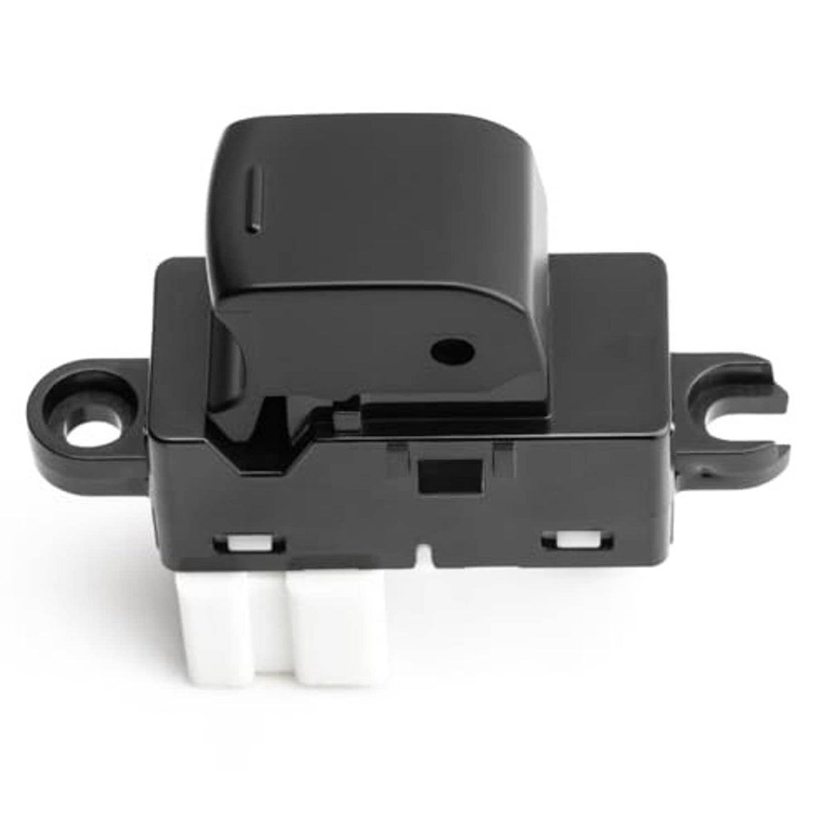 Power window switch base with black housing and white connector pins