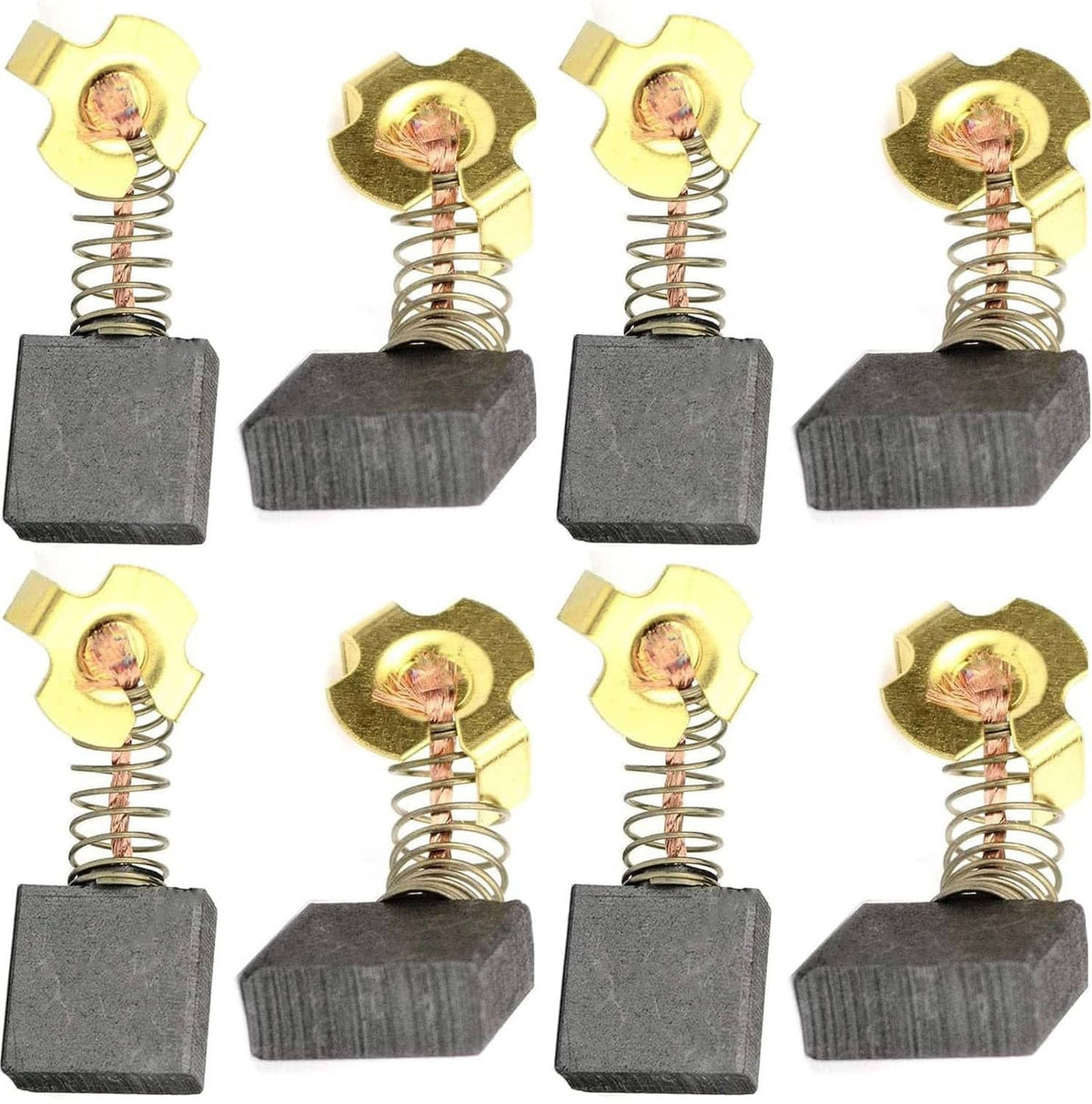 Pair of gold carbon brushes with gray blocks, copper springs, and metal brush heads