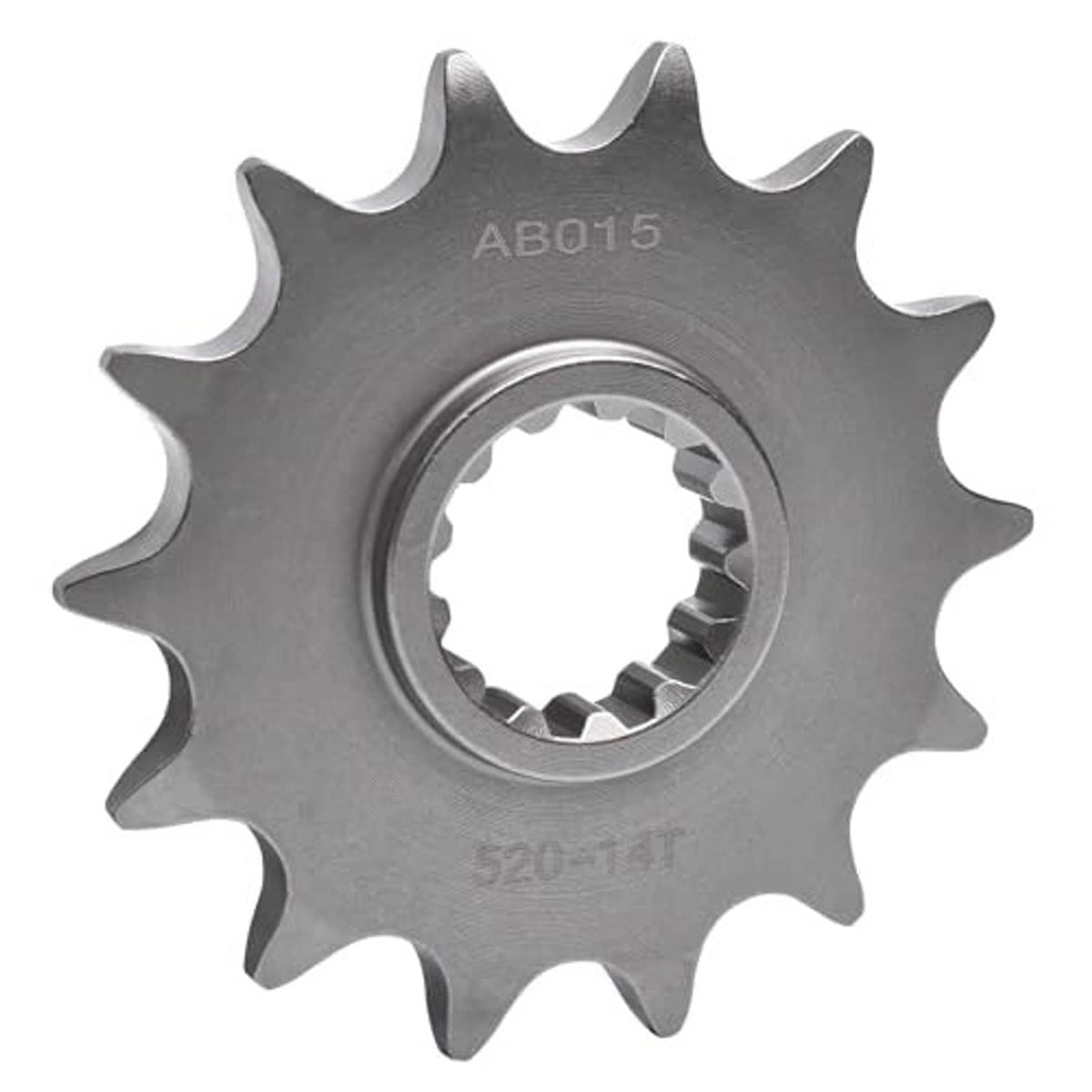 Metal front sprocket gear wheel with center splined hub and gear teeth, dark gray