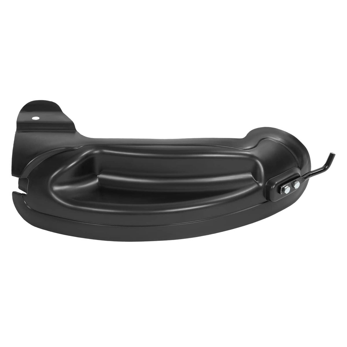 Black mulching blade deflector with side handle and bolt mounting plate