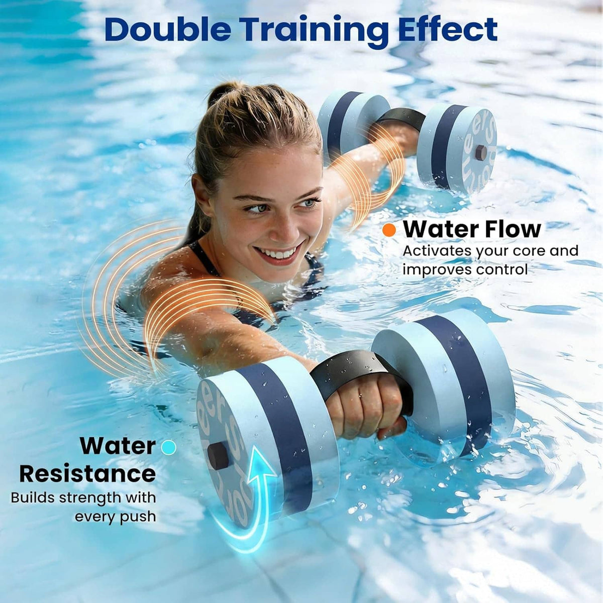 EVA foam water resistance dumbbell held in pool water during exercise