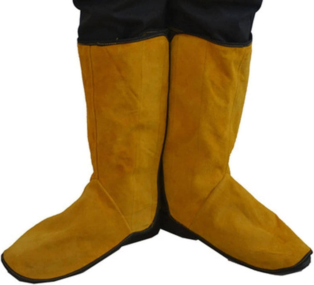 Leather welding shoes covers, full-length yellow spats with black toe soles