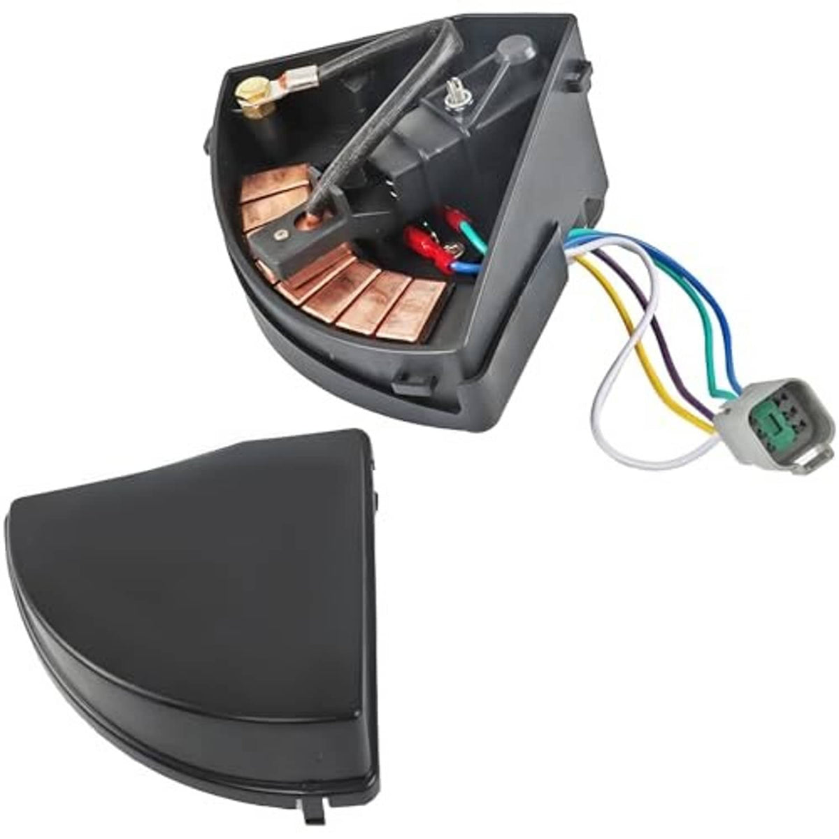 Black wiper switch replacement module with exposed copper contacts and wiring harness.