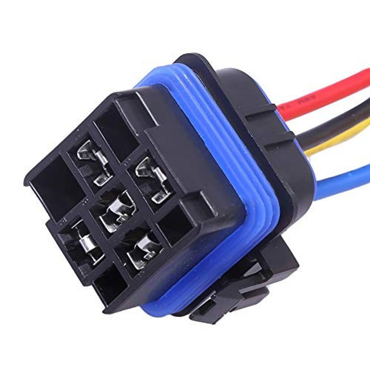 Tilt trim relay connector block with internal terminals and blue wire wrap